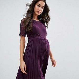 ASOS Maternity Lace Sleeve Pleated Dress - Plum